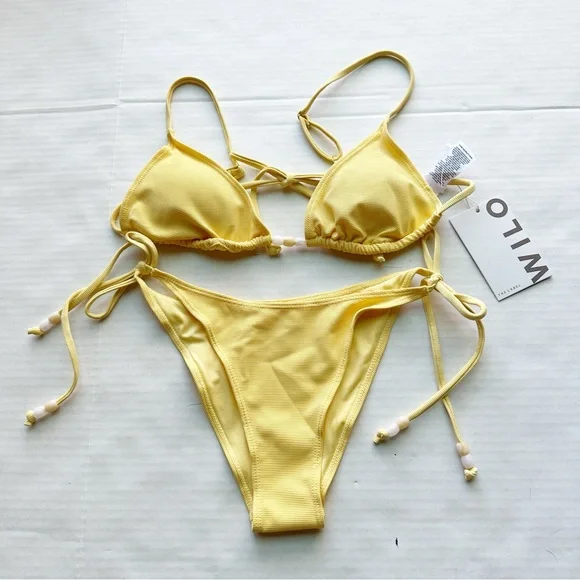 Wilo New Beaded 2 Piece Triangular Bikini in Butter Yellow NWT - Picture 1 of 16